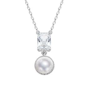 Sterling silver classy pearl with white swarovski crystal necklace