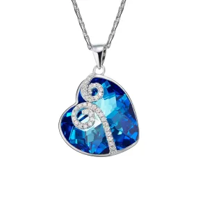 Sterling silver decorated sapphire heart necklace