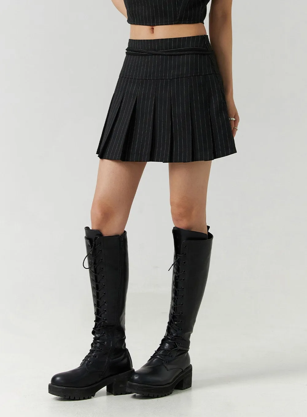 Stripe Pleated Mini Skirt CD301