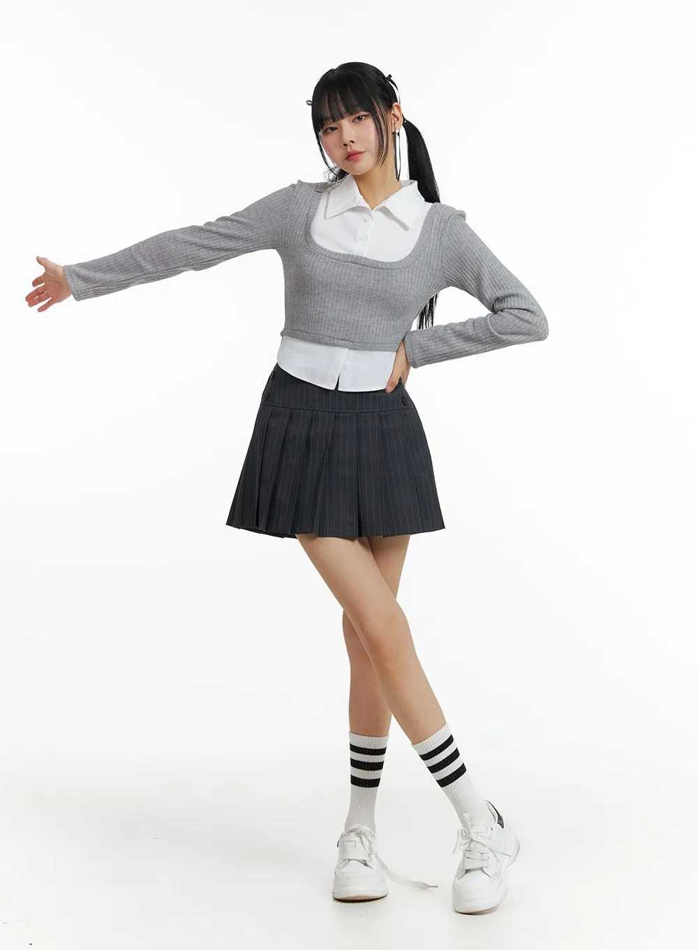 Striped Pleated Mini Skirt IF402