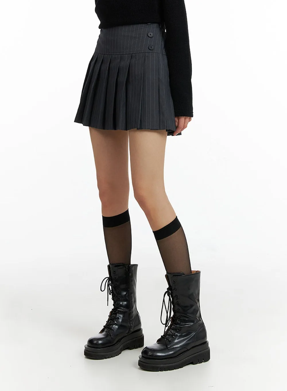 Striped Pleated Mini Skirt IF402