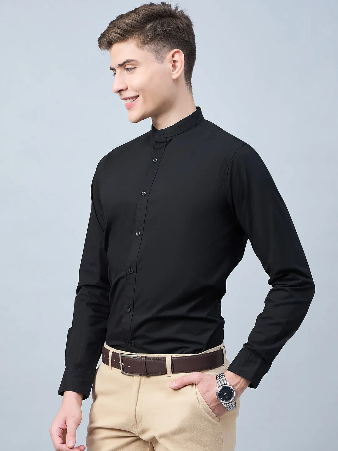 Style Quotient Men Black Cotton Solid Formal Shirt