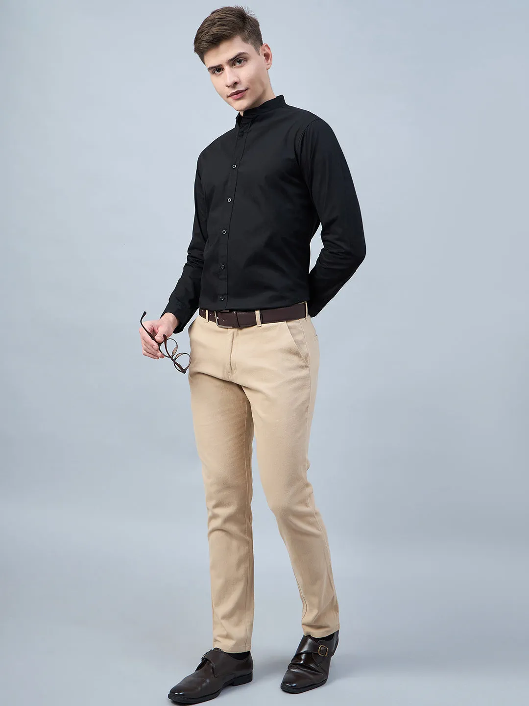 Style Quotient Men Black Cotton Solid Formal Shirt