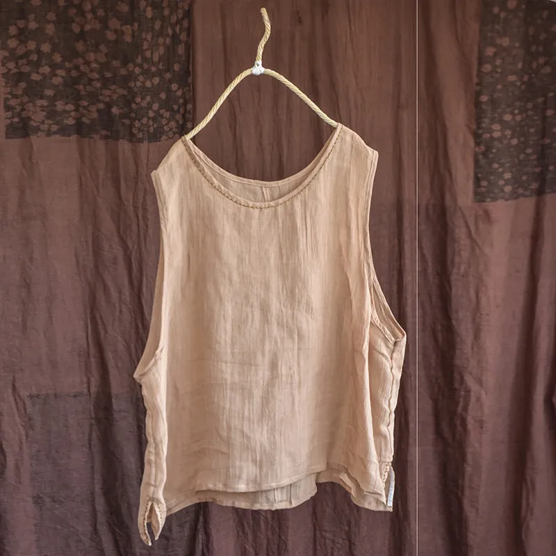 Summer Retro Handmade Thin Linen Vest for Women