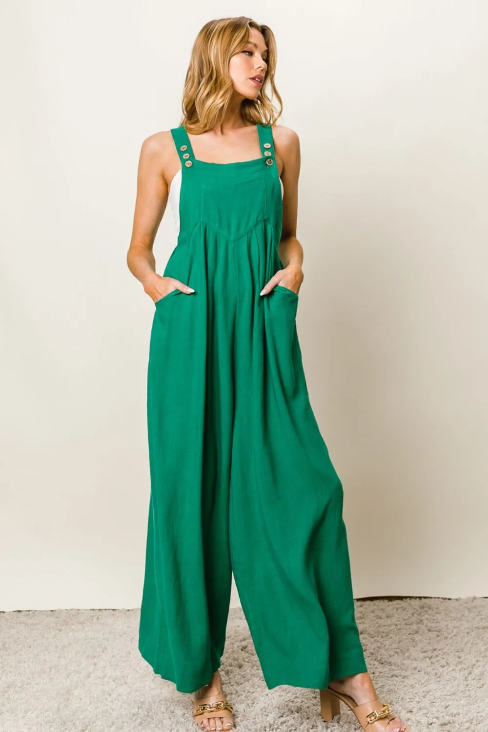 Texture Sleeveless Wide Leg Jumpsuit