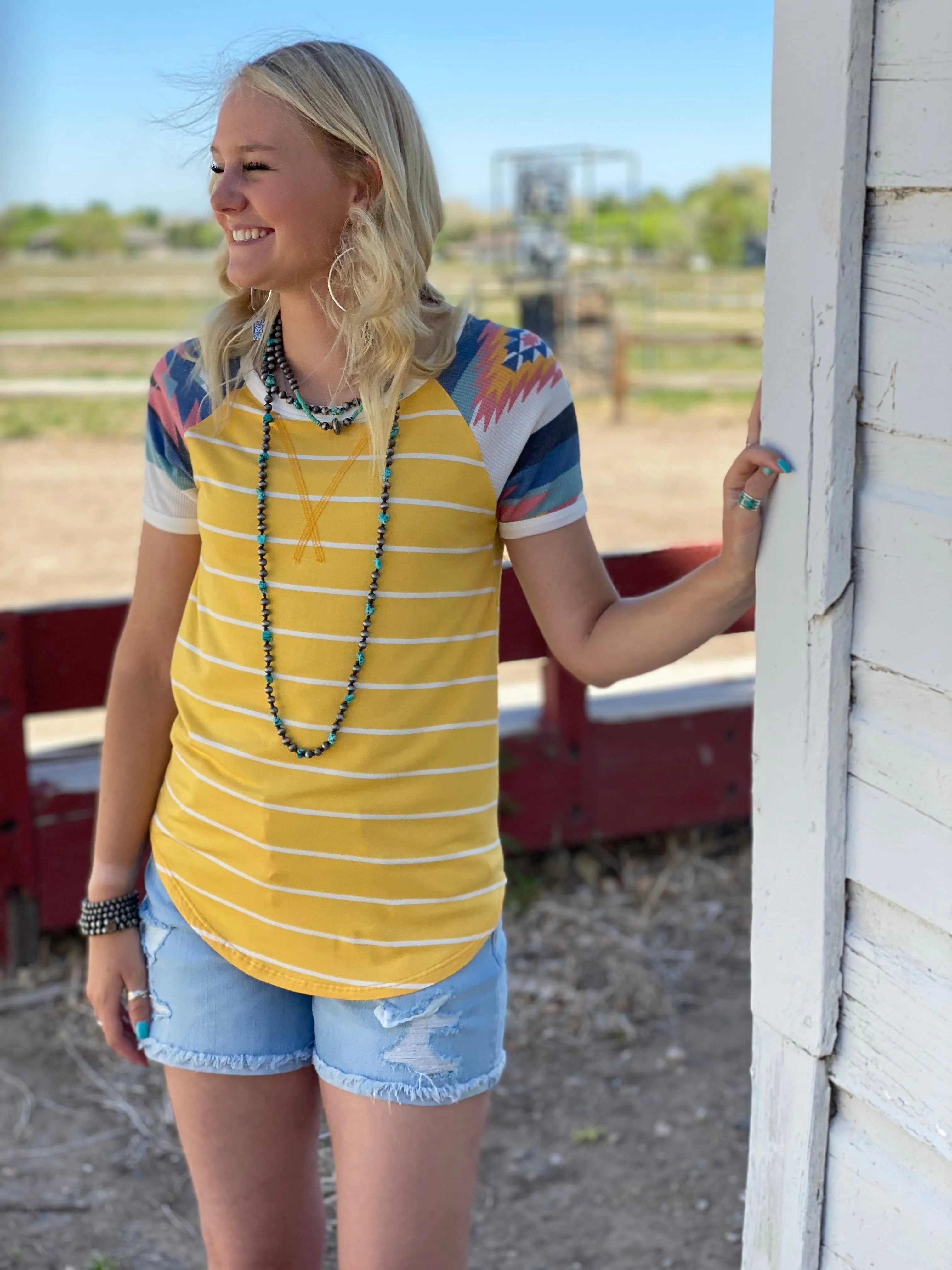 The Cottonwood Striped Tribal Detail Top