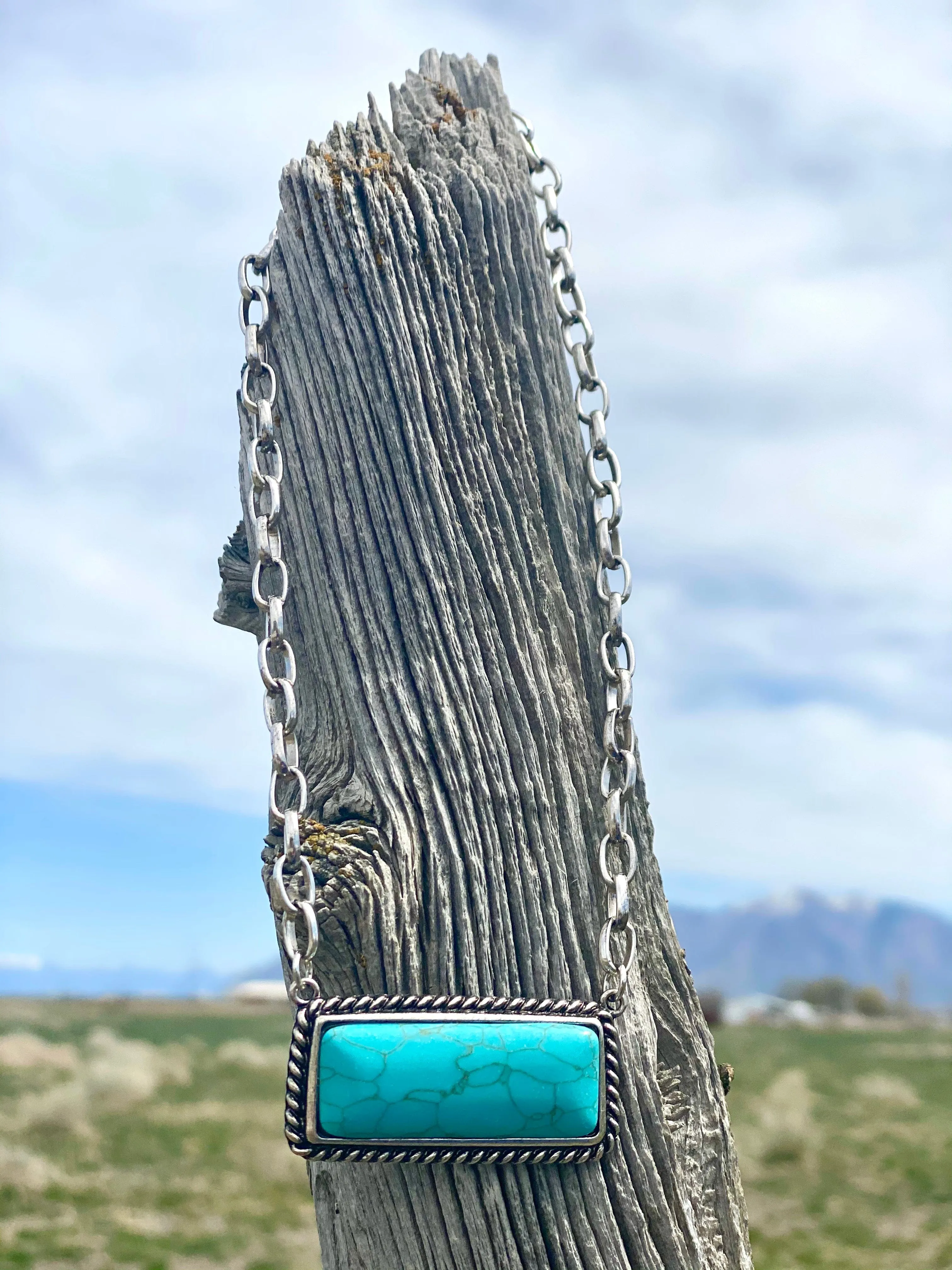 The Cute Turquoise Bar Necklace On Chain