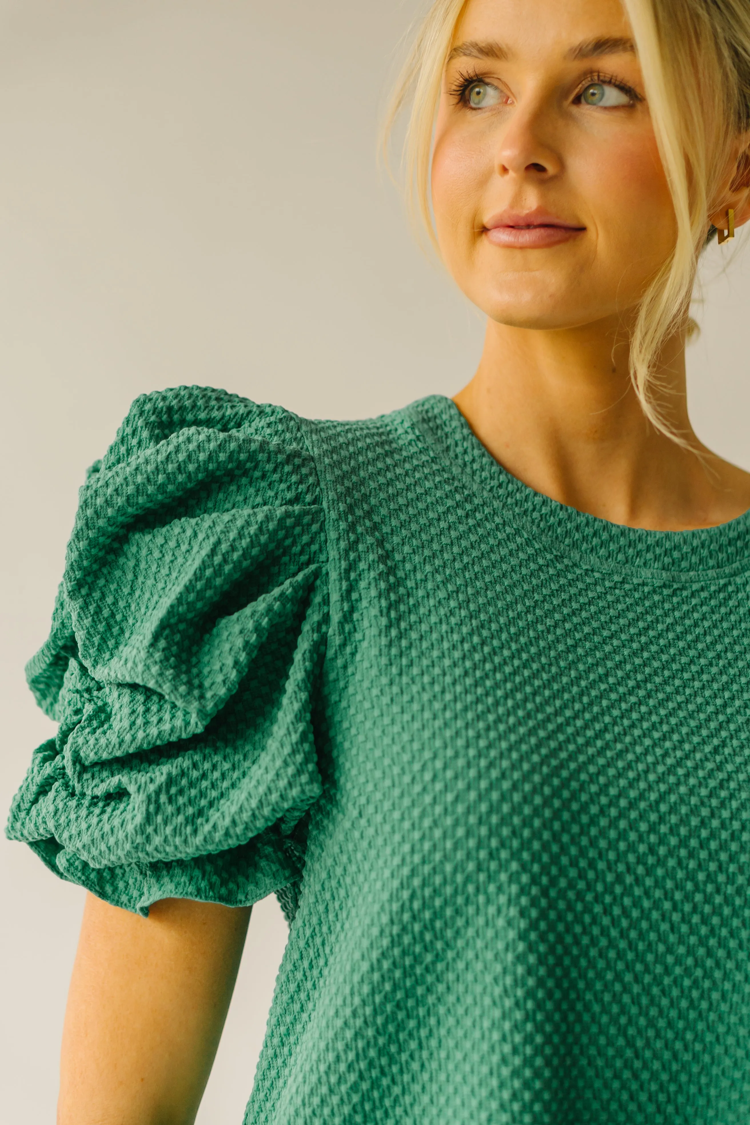 The Markos Pleated Puff Sleeve Blouse in Green