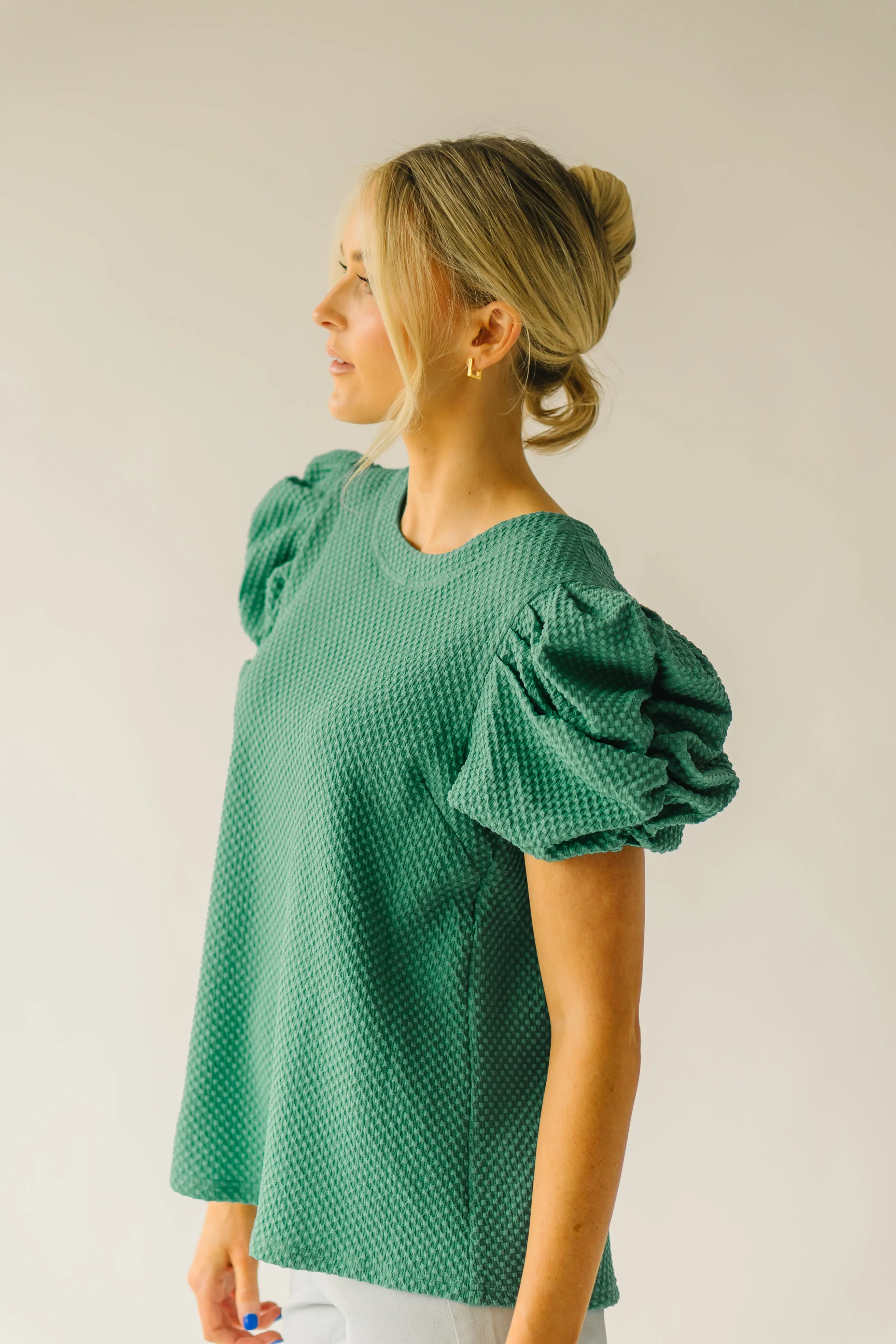 The Markos Pleated Puff Sleeve Blouse in Green