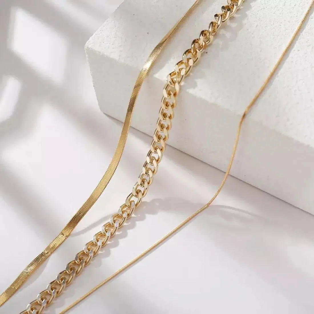 Three Layers Golden Snake Choker Chains Necklace