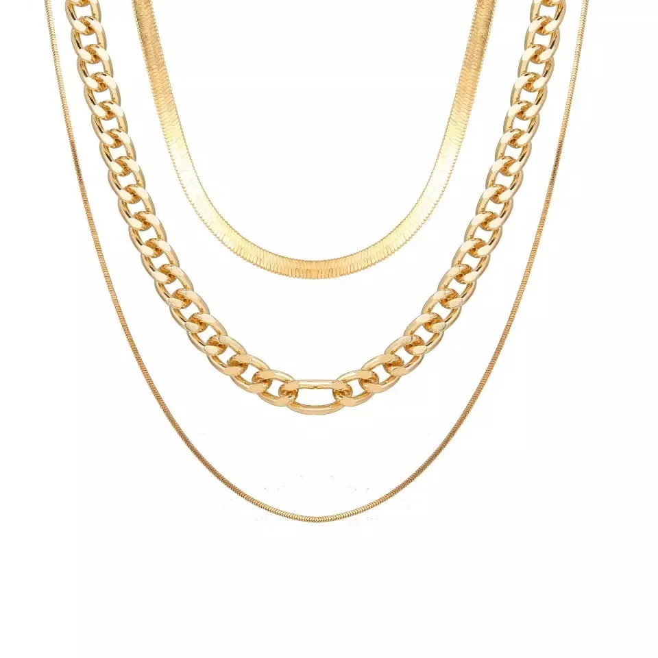 Three Layers Golden Snake Choker Chains Necklace