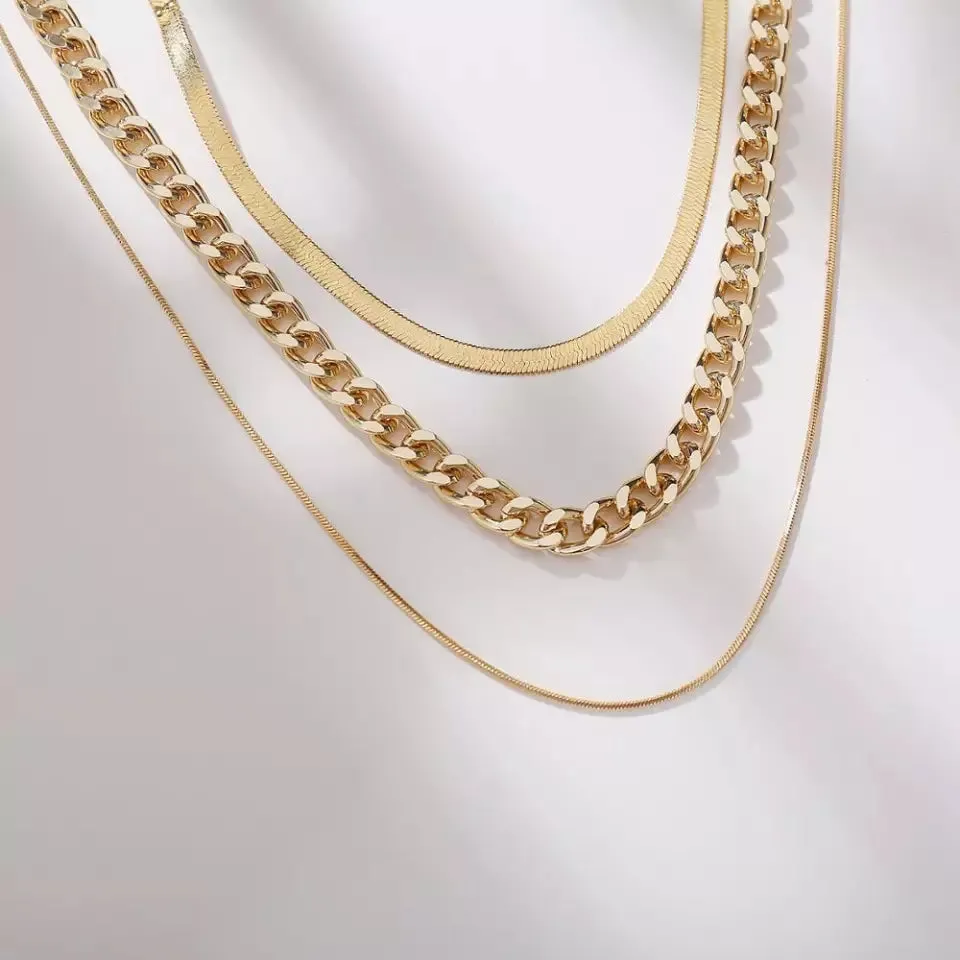 Three Layers Golden Snake Choker Chains Necklace