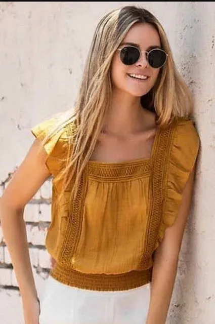 Tumeric Boxy Neckline top