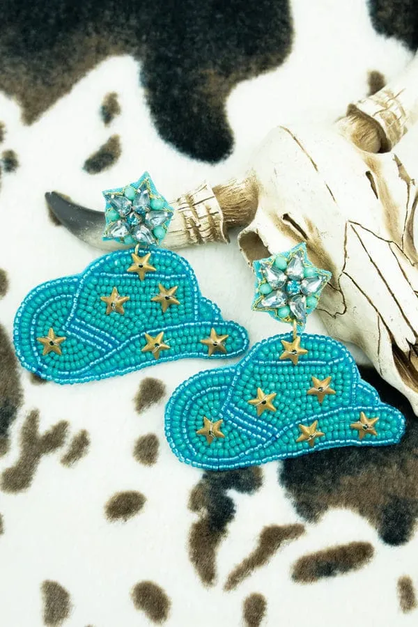 Turquoise cowgirl hat Summer Fiesta beaded EARRINGS