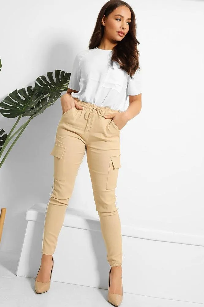 Twin White Stripe Summer Denim Cargo Trousers