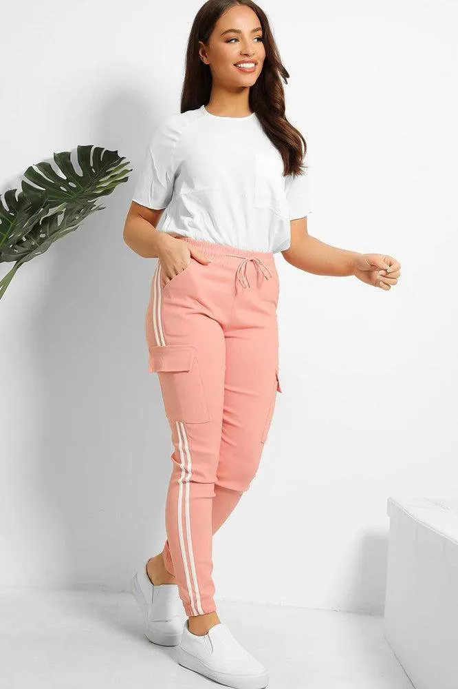 Twin White Stripe Summer Denim Cargo Trousers