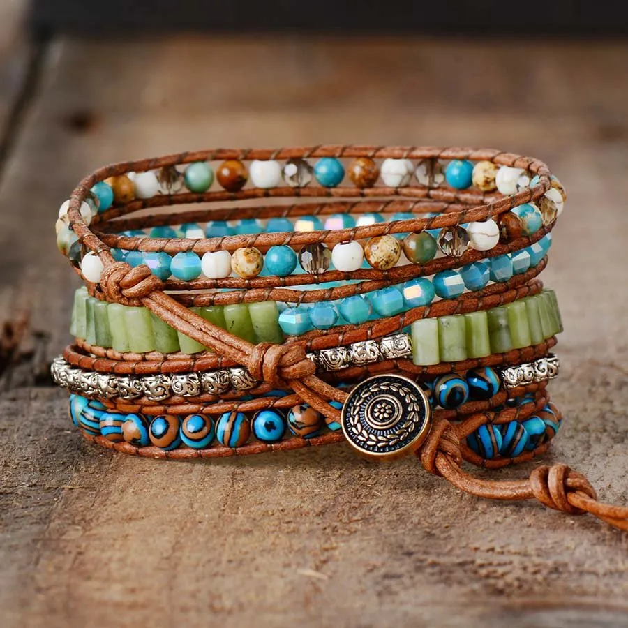 Twisted Ocean Jasper Wrap Bracelet