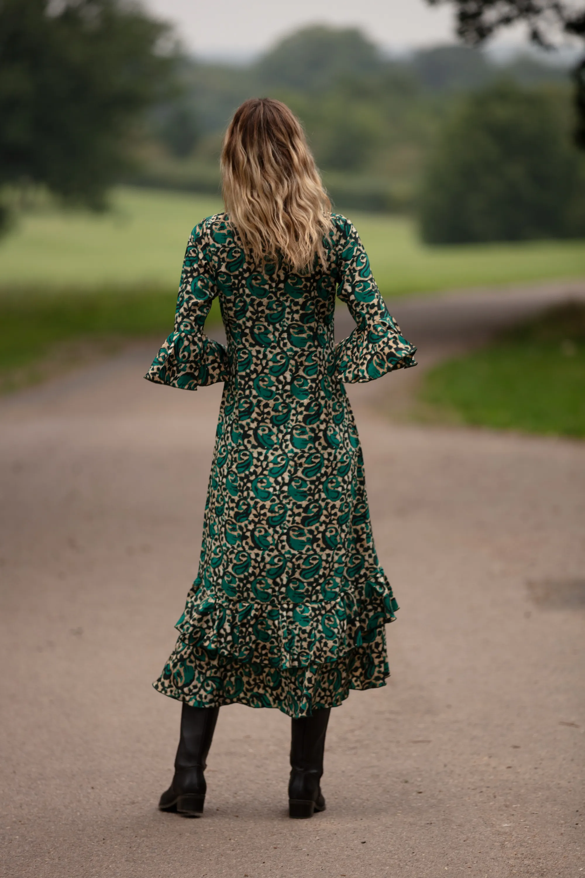 Victoria Midi Dress in Winter Pine