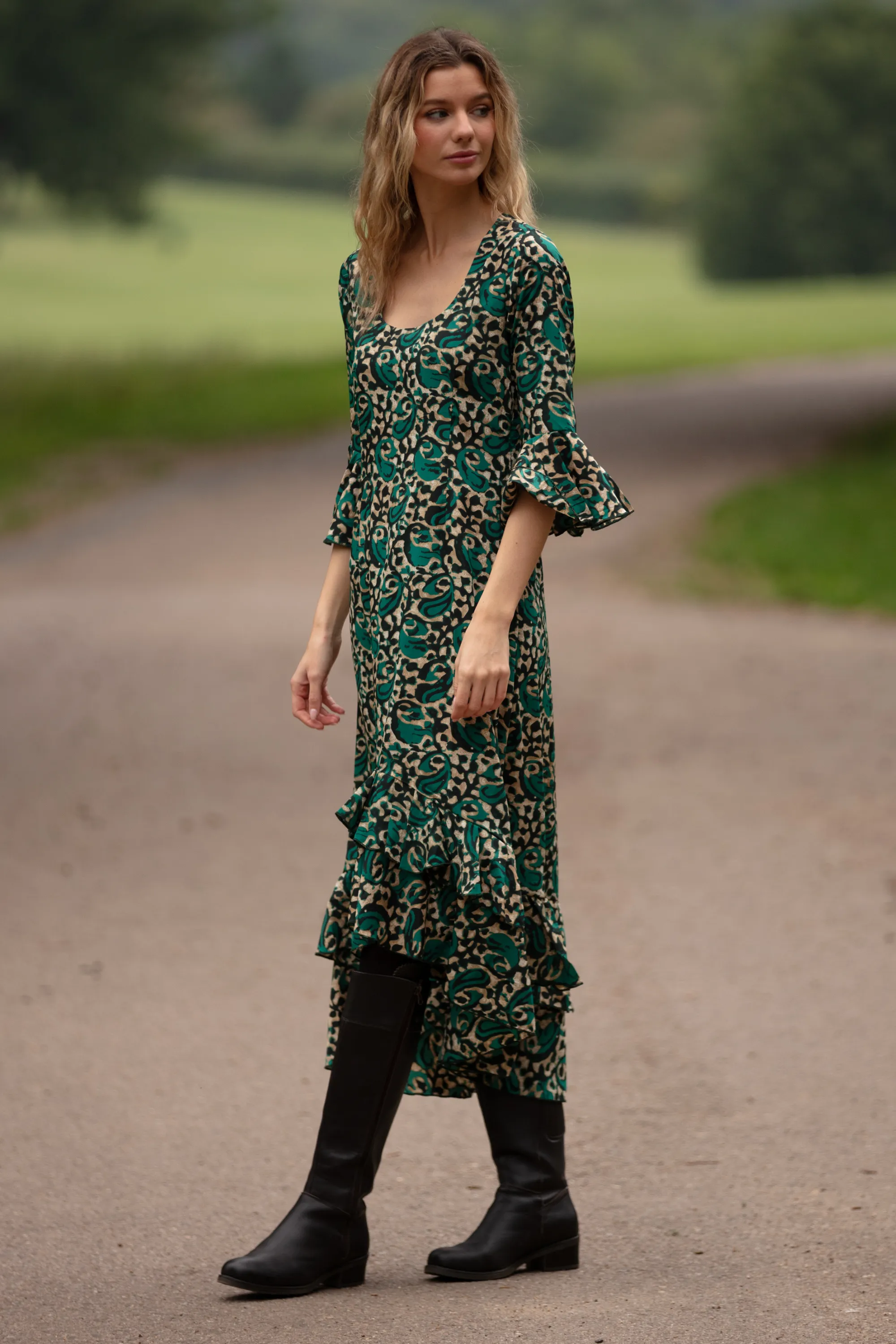 Victoria Midi Dress in Winter Pine