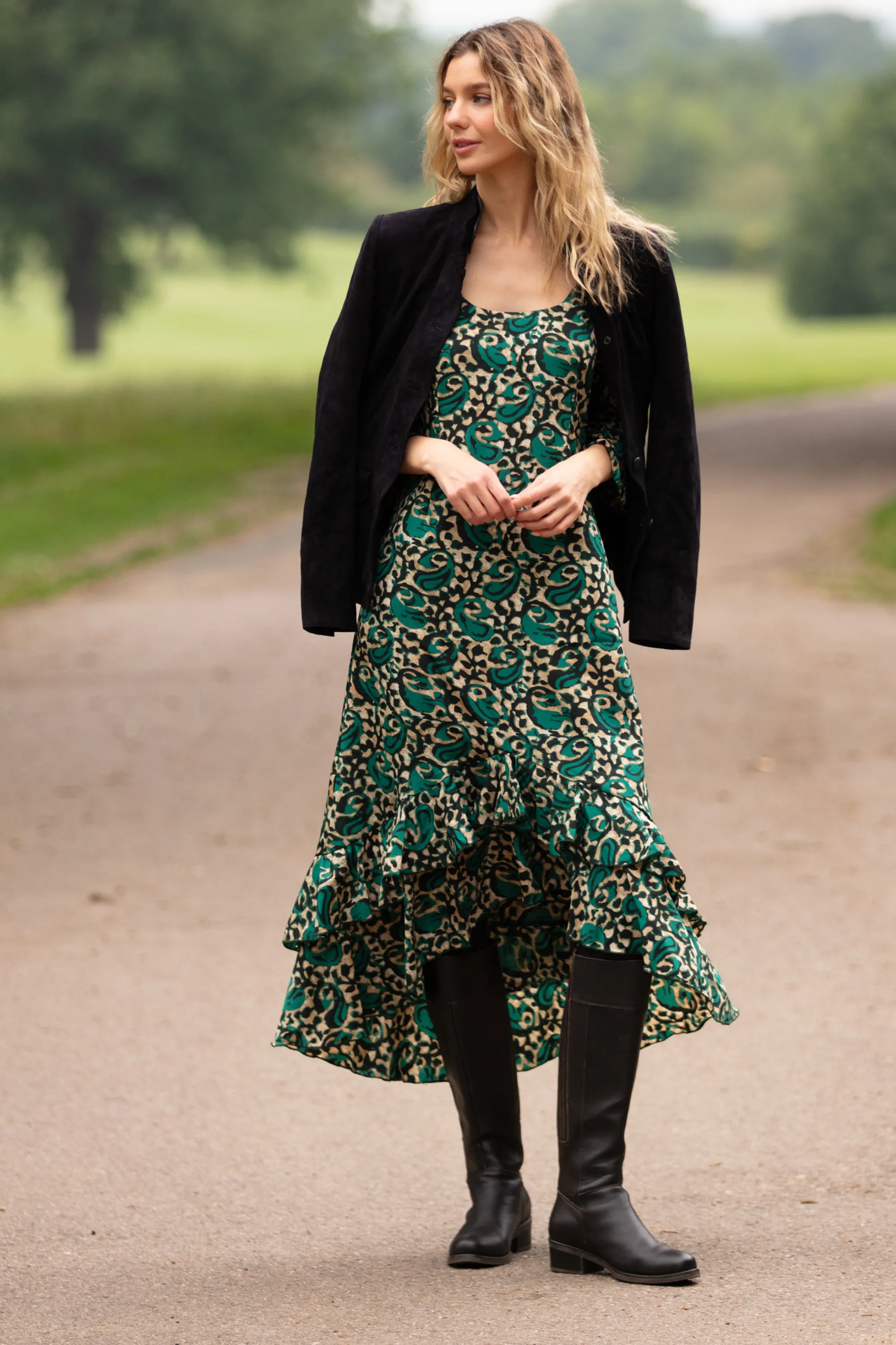 Victoria Midi Dress in Winter Pine