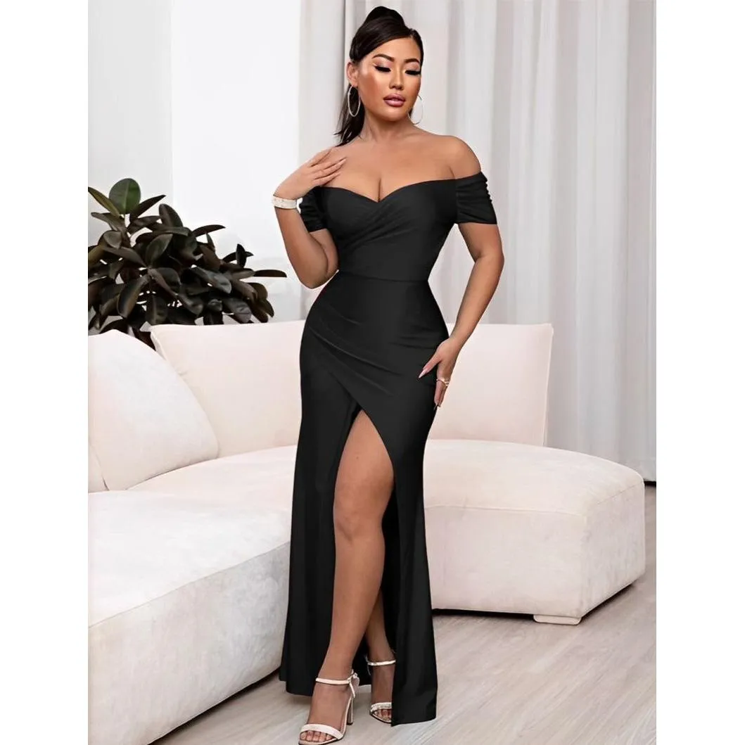 Vintage Off Shoulder Slit Dress