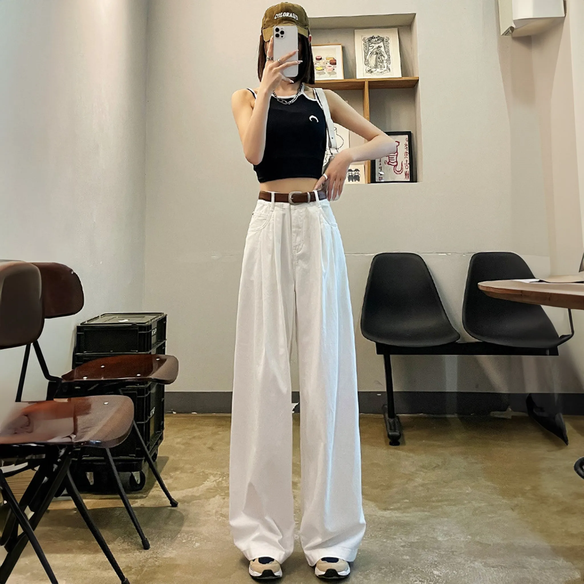 White Cotton Korean baggy pants for women