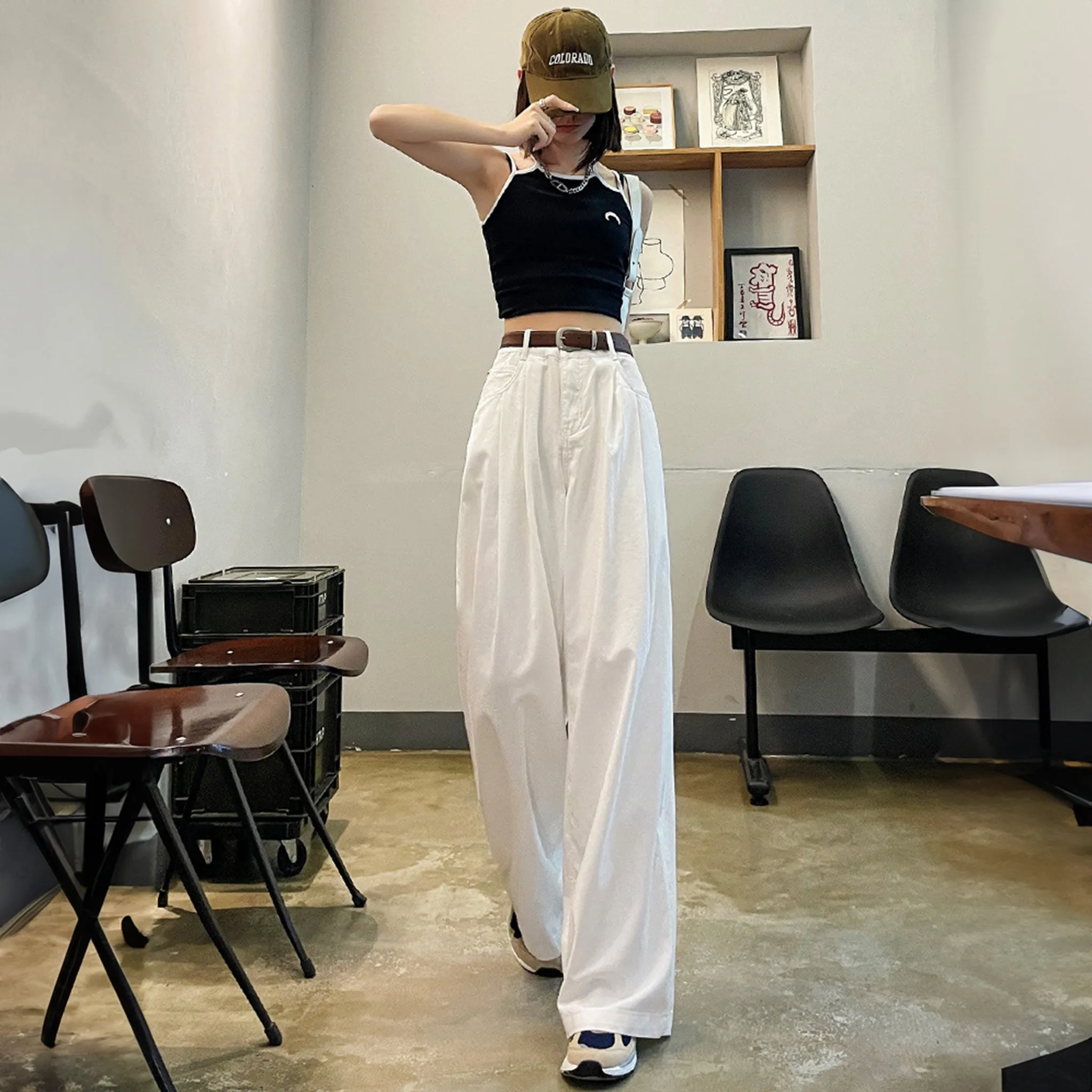 White Cotton Korean baggy pants for women