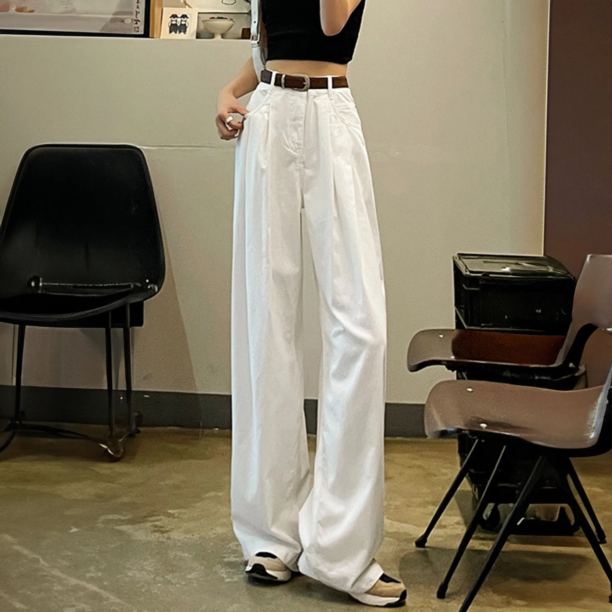 White Cotton Korean baggy pants for women