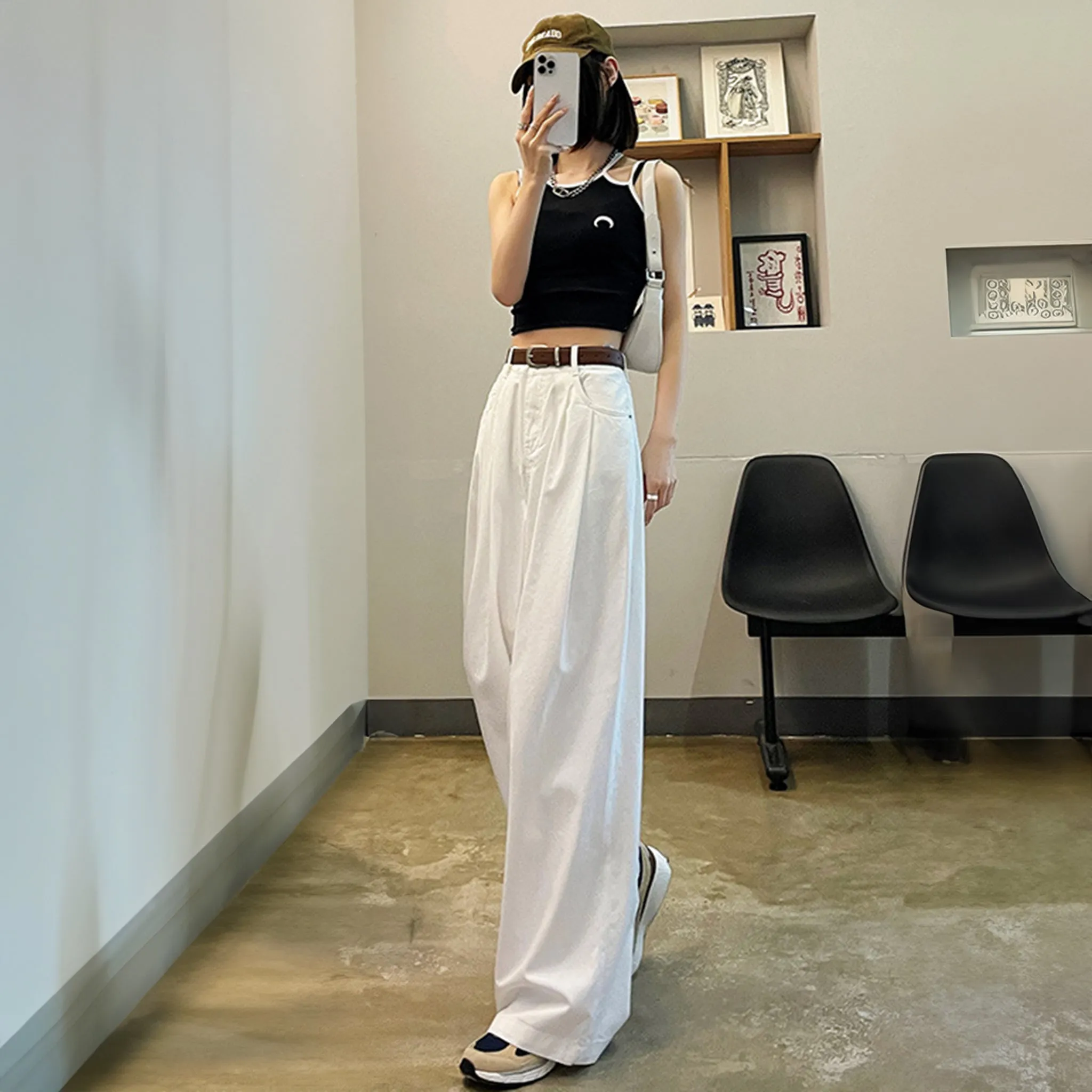 White Cotton Korean baggy pants for women