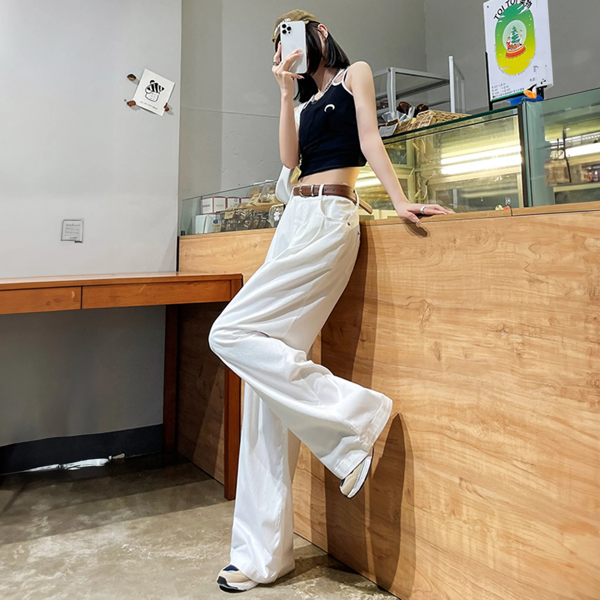 White Cotton Korean baggy pants for women