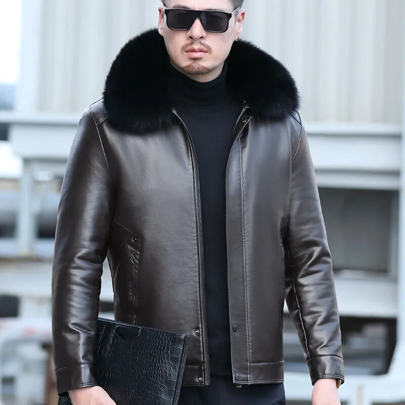 Winter Mens Leather Jacket Outwear Sheepskin Motorcycle Warm