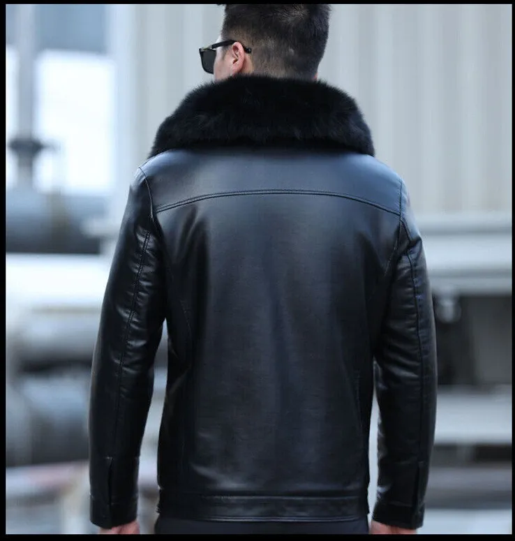 Winter Mens Leather Jacket Outwear Sheepskin Motorcycle Warm