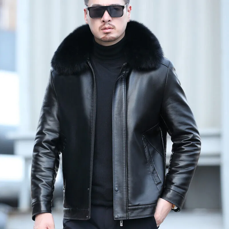 Winter Mens Leather Jacket Outwear Sheepskin Motorcycle Warm