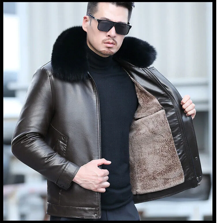 Winter Mens Leather Jacket Outwear Sheepskin Motorcycle Warm