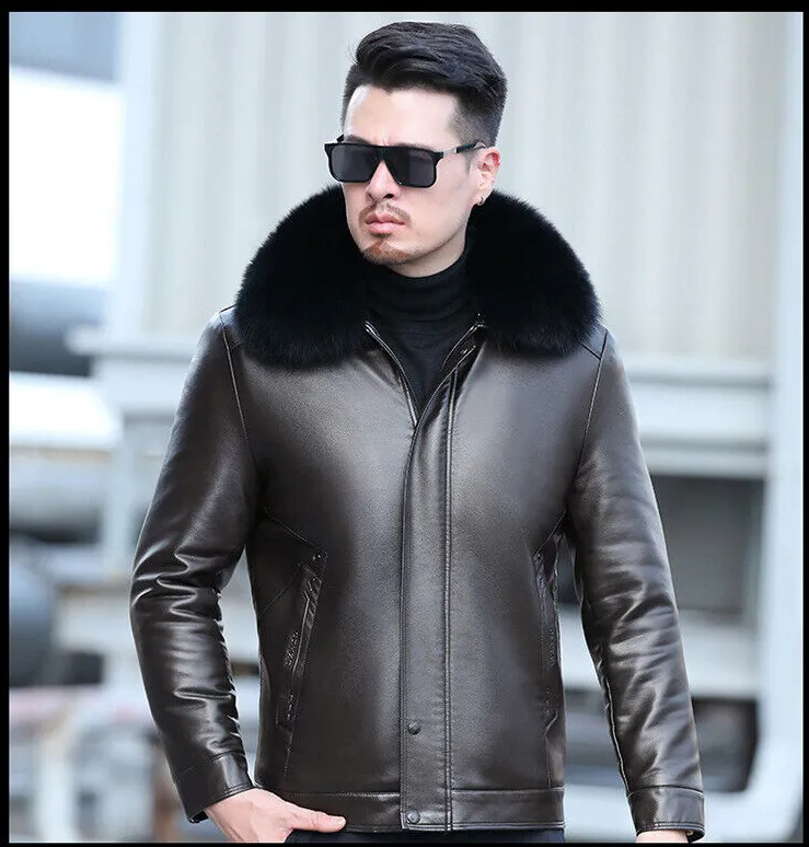 Winter Mens Leather Jacket Outwear Sheepskin Motorcycle Warm