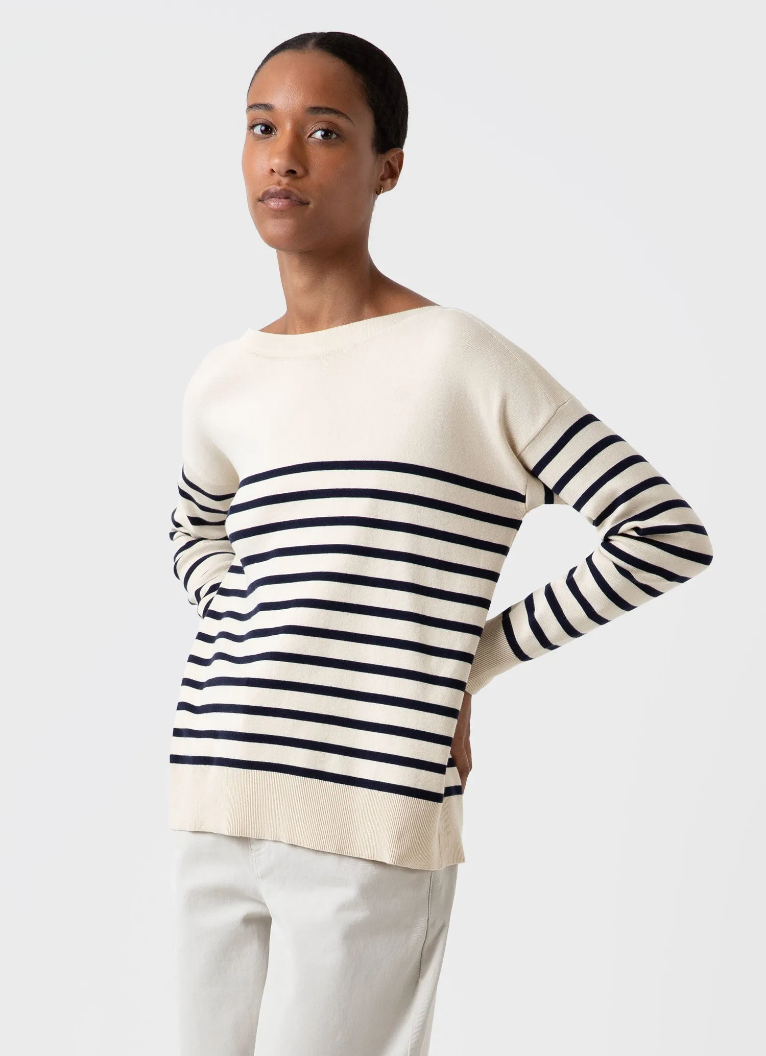 Women's Breton Stripe Jumper in Ecru/Navy