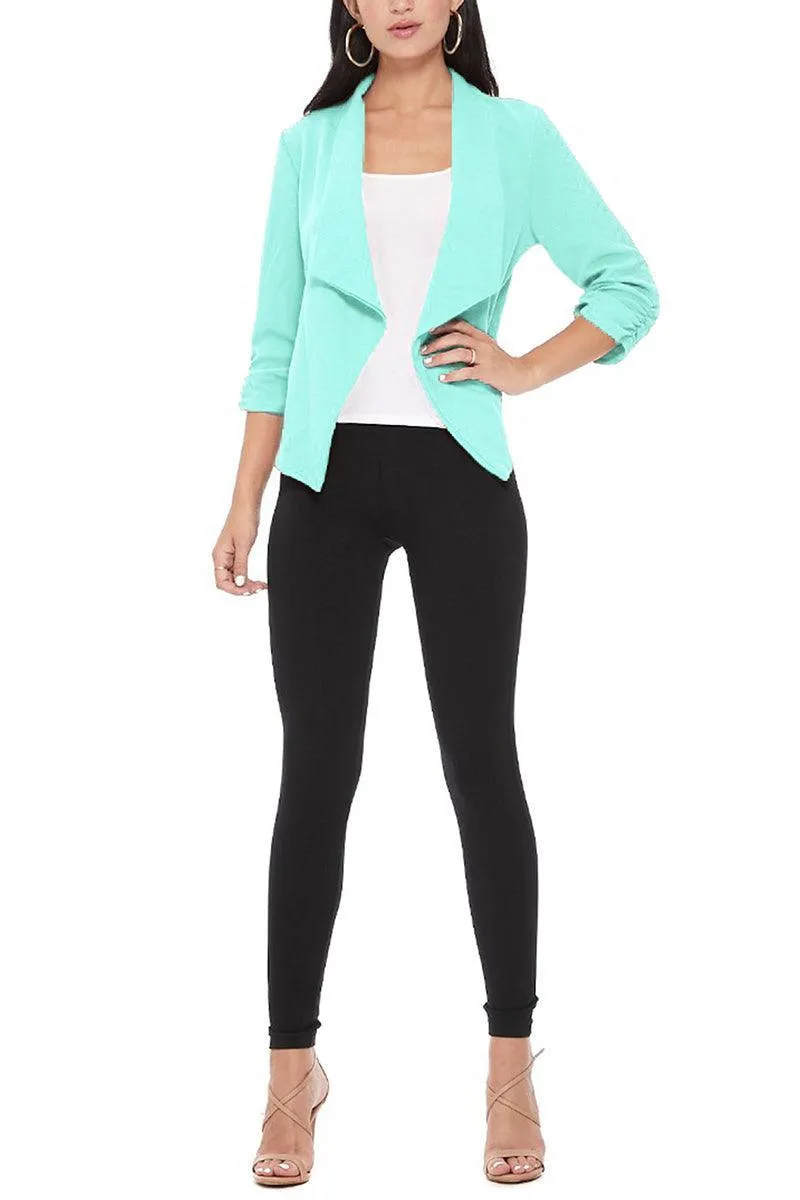 Women's Casual Open Front 3/4 Sleeve Slim Fit Draped Solid Jacket