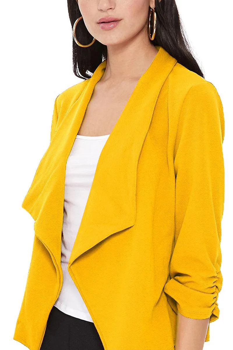 Women's Casual Open Front 3/4 Sleeve Slim Fit Draped Solid Jacket