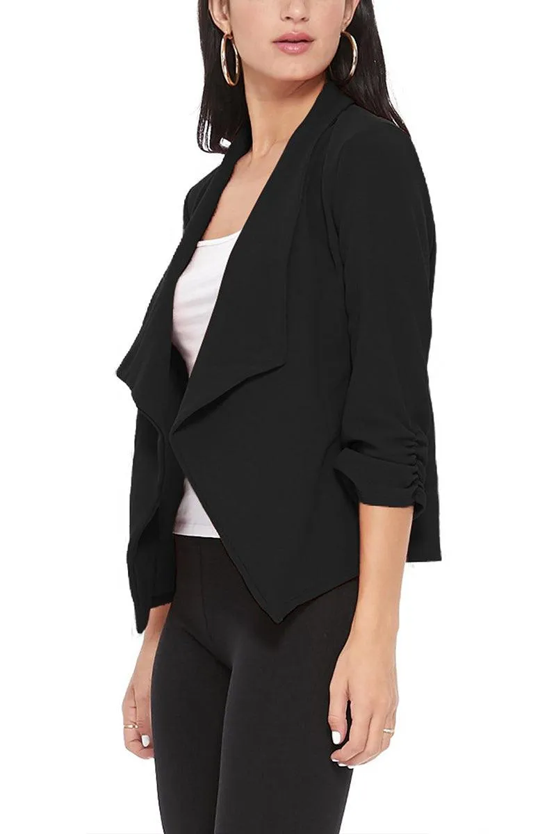 Women's Casual Open Front 3/4 Sleeve Slim Fit Draped Solid Jacket