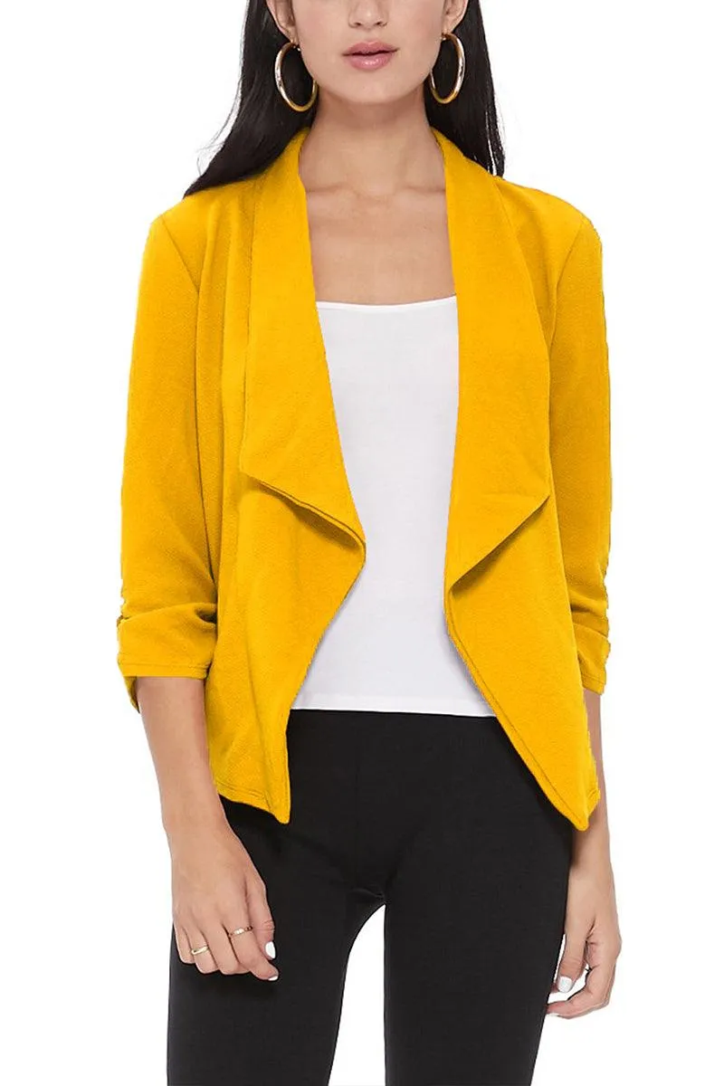 Women's Casual Open Front 3/4 Sleeve Slim Fit Draped Solid Jacket