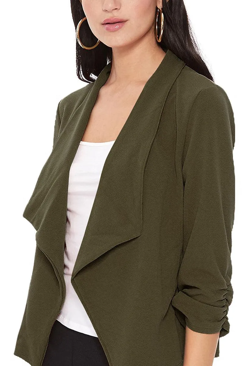 Women's Casual Open Front 3/4 Sleeve Slim Fit Draped Solid Jacket