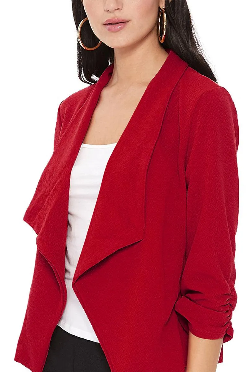 Women's Casual Open Front 3/4 Sleeve Slim Fit Draped Solid Jacket