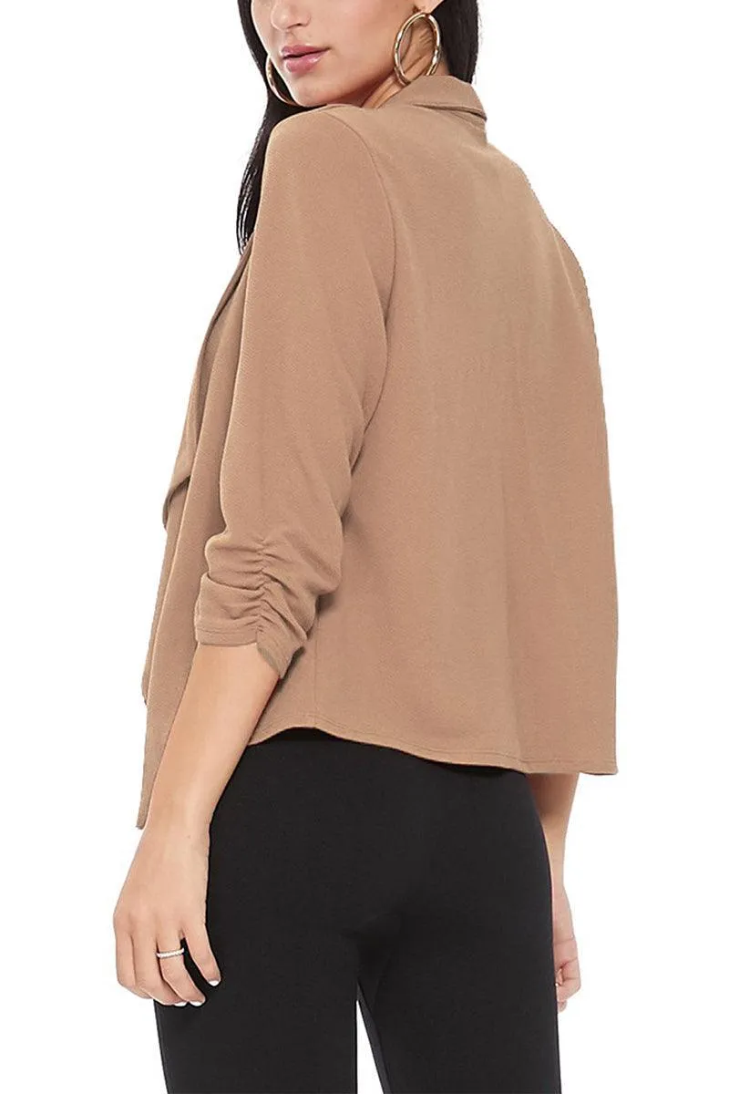 Women's Casual Open Front 3/4 Sleeve Slim Fit Draped Solid Jacket