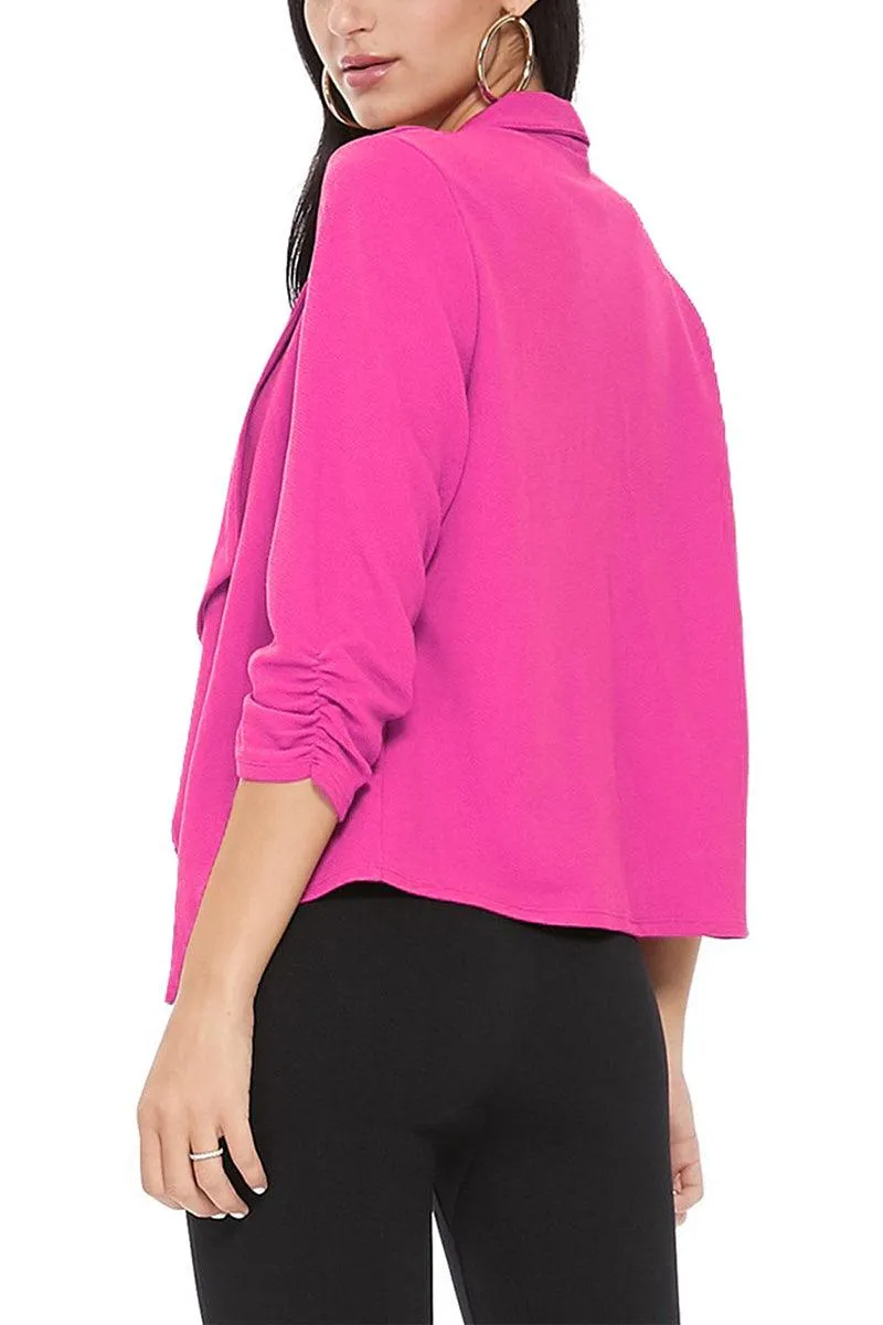 Women's Casual Open Front 3/4 Sleeve Slim Fit Draped Solid Jacket