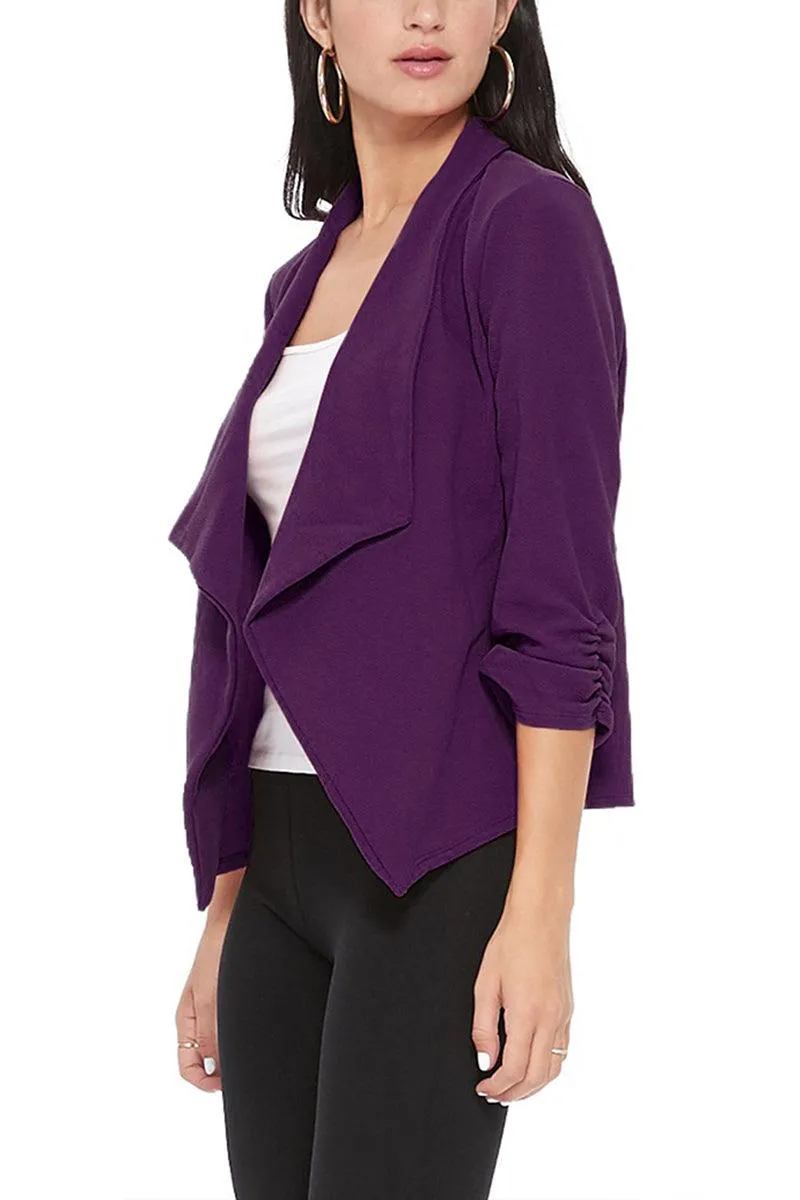 Women's Casual Open Front 3/4 Sleeve Slim Fit Draped Solid Jacket