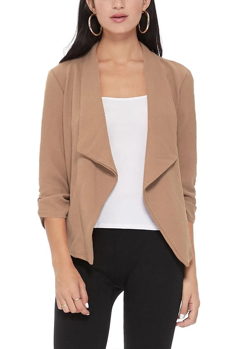 Women's Casual Open Front 3/4 Sleeve Slim Fit Draped Solid Jacket