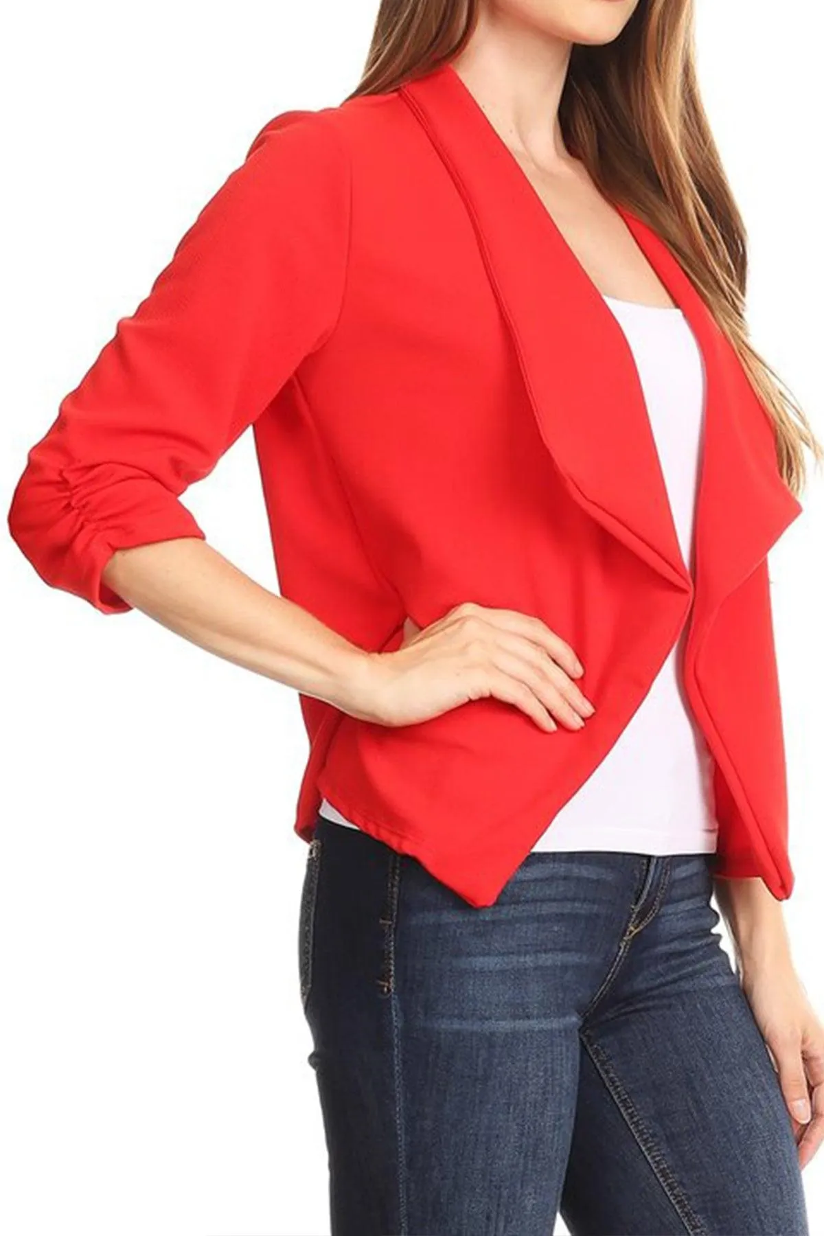 Women's Casual Open Front 3/4 Sleeve Slim Fit Draped Solid Jacket