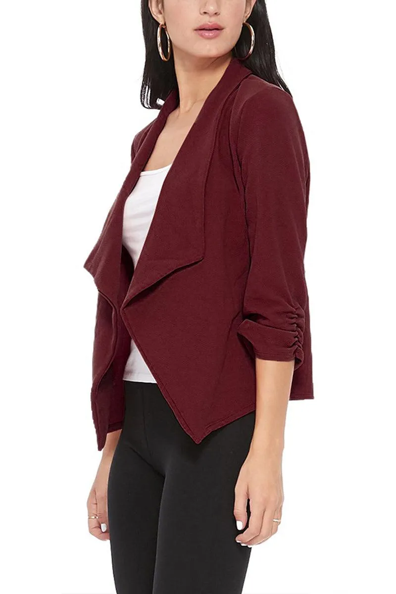 Women's Casual Open Front 3/4 Sleeve Slim Fit Draped Solid Jacket