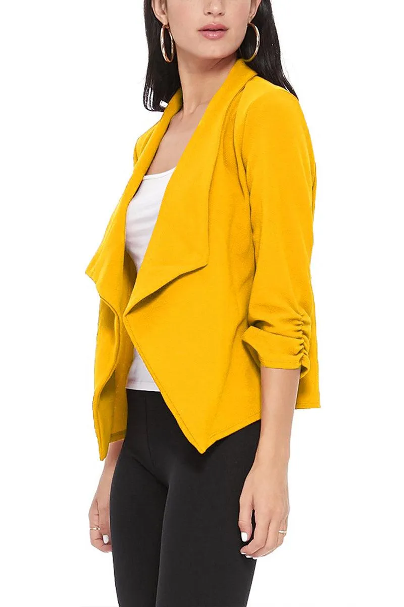 Women's Casual Open Front 3/4 Sleeve Slim Fit Draped Solid Jacket