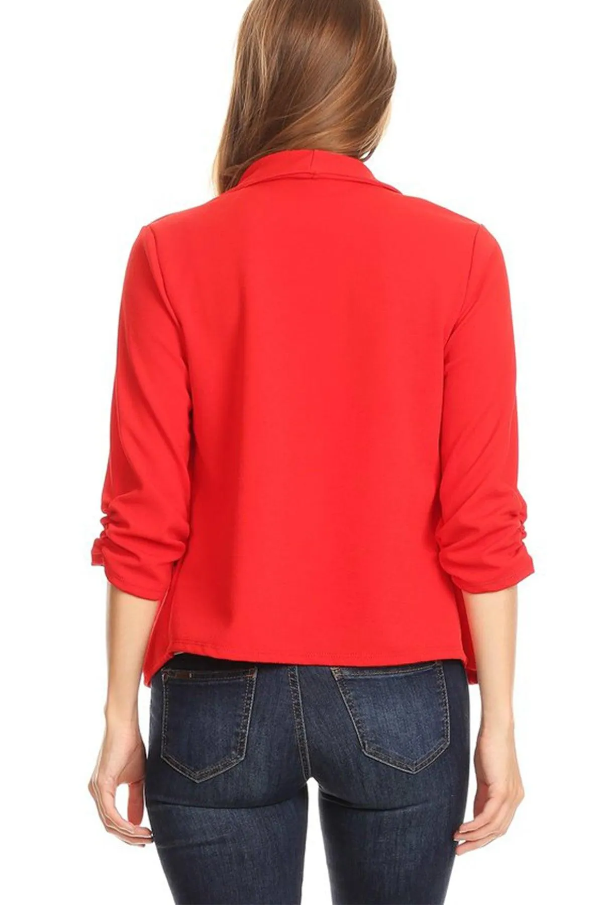 Women's Casual Open Front 3/4 Sleeve Slim Fit Draped Solid Jacket